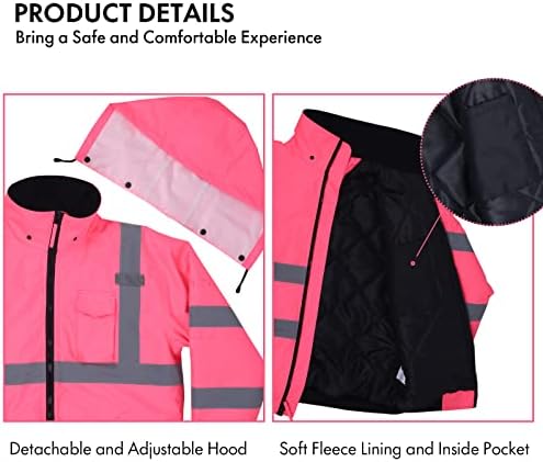 נראות גבוהה ז'קט בטיחות משקף בגדי עבודה ANSI עמיד למים מפציץ מעיל רירית טפיון קל משקל לנשים