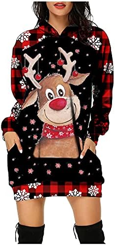 שמלות חג מולד לנשים שרוול ארוך צוות צוואר שמלת חג מולד שמח פלוס שמלת מסיבת לילה קוקטייל ללא גב אחורי