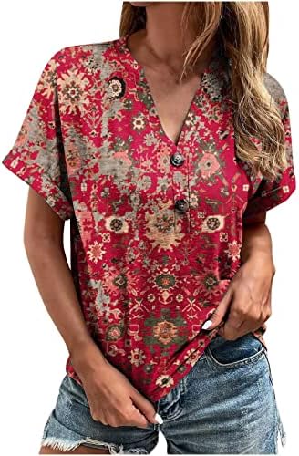 קיץ אופנה מתגנדר פרחוני הדפסת חולצות חולצות נשים קצר שרוול שני כפתורים טרנדי מקרית טי חולצות