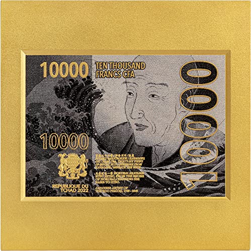 2022 דה יפנית Art Powercoin גל גדול מעל Kanagawa Hokusai מצופה זהב 2 עוז מטבע כסף 10000 פרנק צ'אד 2022 גימור עתיק