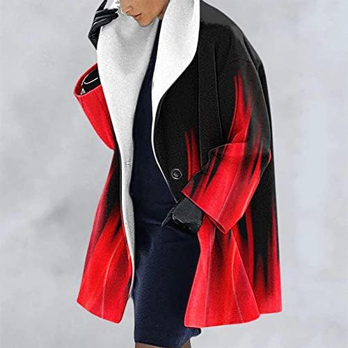 מעיל חם של נשים חמות דפוסי רטרו מעובים על כפתור הדפסת שרוול ארוך שרוול ארוך פתוח חולצות מעיל דש קרדיגן