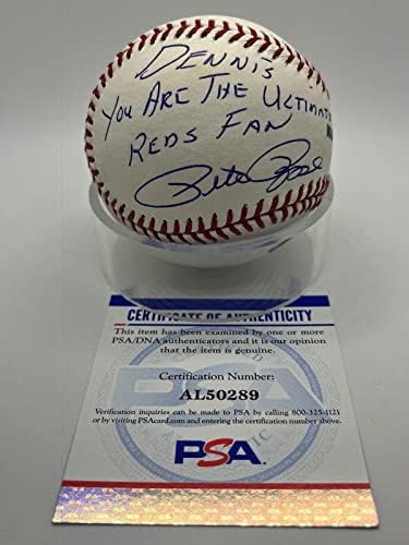 פיט רוז חתימה חתימה מותאמת אישית לדניס אדום בייסבול בייסבול PSA DNA - כדורי בייסבול עם חתימה