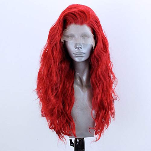 חושים שיער אדום צבע סינטטי תחרה מול פאה רופף גוף גל חום סיבים עמידים מראש קטף אש אופנה אדום שיער החלפת ארוך גלי מתולתל תחרה פאה 24 סנטימטרים