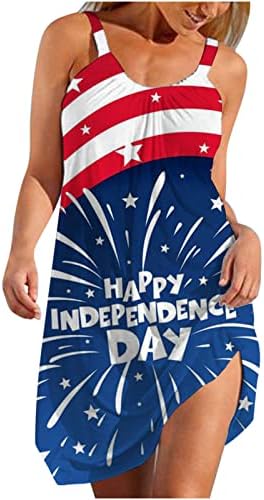 שמלת מיני Hcjkdu מיני לנשים רצועה רחבה כוכב ללא שרוולים 4 ביולי יום עצמאות שמלת שמלות מזדמן רופפות שמלות קצרות