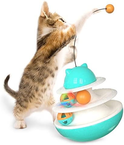 KOQWEZ33 חתלתול כוס גלגול מסלול גלגול כדור צעצוע מקורה משחק מחמד אינטראקטיבי לחתול אגם כחול