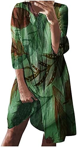 ארוך שמלות לנשים פורמליות מקרית נוח עגול צוואר / עלה הדפסה ארוך שרוול שמלה