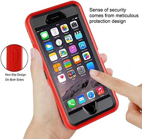 למקרה של iPhone 6, iPhone 6S Case Heavy Duty 3 ב 1 מגן מסך מובנה מגן על שורק אבק אבק אבק אבק מכסה טלפון לאייפון אפל iPhone 6/6S 4.7 אדום/שחור