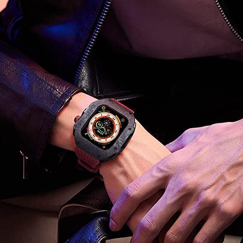 ערכת שינוי יוקרה של inanir עבור Apple Watch 8 Ultra 49 ממ פלואור רצועת גומי סיבי פחמן עבור iWatch 8 7 6 5 4 SE 45 ממ 44 ממ