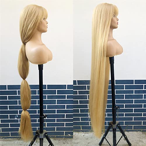 48 סנטימטרים סופר ארוך גדול שיער פאה בלונדינית קינקי ישר פאה עם פוני יקי שיער פאה עבור לבן נשים לנשים שחורות סינטטי פאות 120 סמ קוספליי