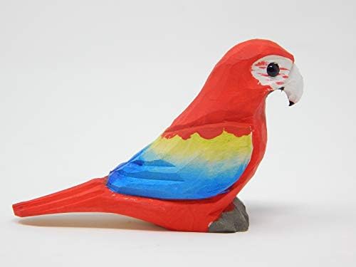 Robesty Scarlet Macaw Plaurine Plaudine אדום תוכי צבעוני טרופי חיות מחמד מיניאטורה עץ עץ ציפור אמנות פסל מגולף מגולף חיה קטנה אספנות