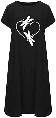 Nokmopo שרוול קצר שמלת מקסי לנשים שמלות קיץ אופנתיות להדפסת כיס צוואה שמלה שרוולים קצרים