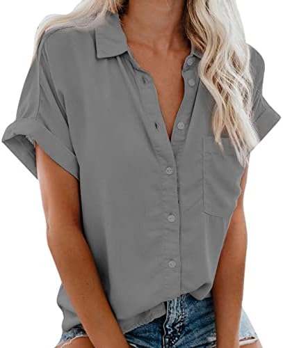חולצה טי לנשים קיץ סתיו קצר שרוול גבוהה צוואר כפתור למטה עד רגיל רופף בכושר רגוע בכושר חולצה סנטימטר סנטימטר