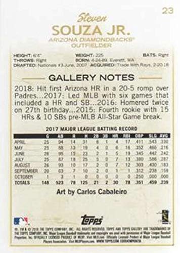 2018 גלריית טופפס בייסבול 23 סטיבן סוזה ג'וניור אריזונה דיימונדבק רשמי כרטיס מסחר MLB
