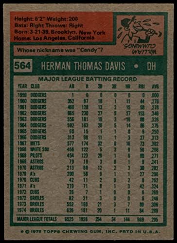 1975 Topps 564 Tommy Davis Baltimore Oriole