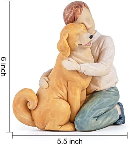 דמויות פסל של נער וכלבים של AIDLNS - פסלון גולדן רטריבר פסל אספנות מפוסלת ביד אובדן של מתנות לכלבים לאוהבי כלבים קישוטים לבית