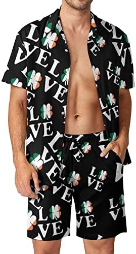 אהבה עלים איריים תלתן גברים הוואי הוואי, חולצות שרוול קצרות ומכנסיים תלבושות חוף קיץ רופפות אימונית מתאימה