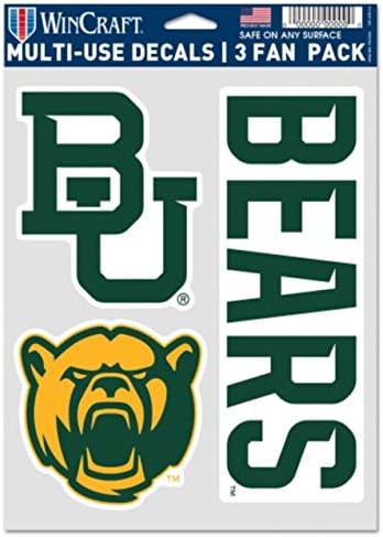 Wincraft NCAA Baylor Bears מדבקות מרובות שימוש במאוורר 3 חבילה - גיליון 7.75 x 5.75 אינץ '