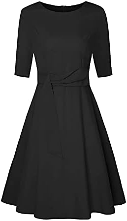משובץ עגול צוואר נשים של מקסי שחור שמלת שמלות אונליין נדנדה שרוול 3/4 מידי נשים של שמלת אישה פורמליות המפלגה שמלה