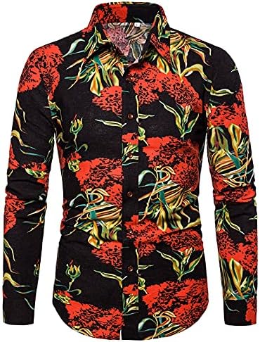 חולצות פשתן כותנה של XXBR לגברים פלוס גודל, כפתור שרוול ארוך במורד חולצת הוואי חולצה וינטג