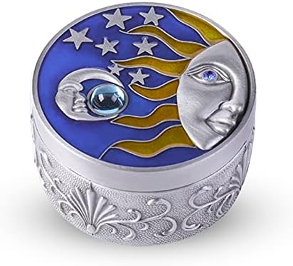 קופסת תכשיטים עגולה, כוכב וינטג 'דפוס ירח תכשיט תיבת אחסון דקורטיבית קופסת מתנה פח עם מכסים לעגילי שרשראות טבעת עגילי שמור על מארגן מזכרת
