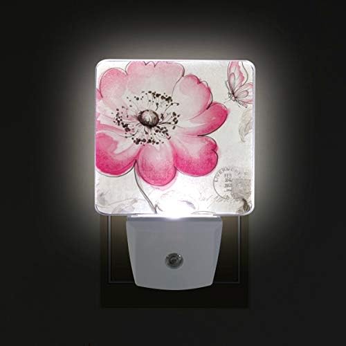 2 מחשב התוספת הוביל לילה אורות עם פרח פרפר מנורות לילה עם חשכה לשחר חיישן לבן אור מושלם עבור אמבטיה מטבח ומסדרון סט 2