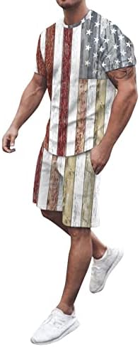 גברים תלבושות חוף שרוול קצר חולצה פטריוטית נוחה ומכנסיים קצרים אופנה ארהב הדפס דגל 2 תלבושות
