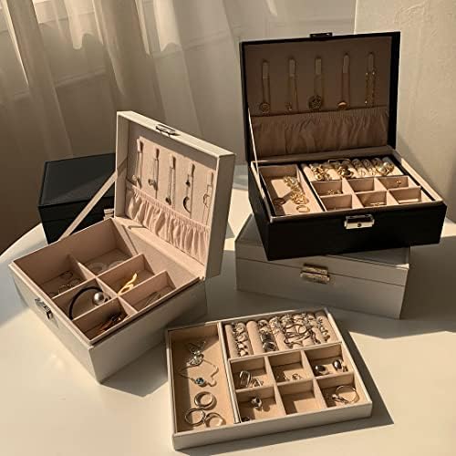 עור ViewLap עם מנעול 2 שכבה תכשיטים ניידים מארגן קופסאות קופסאות קופסאות שרשראות שרשראות צמיד טבעות עגיל קופסת תכשיטים קלאסית שכבה כפולה