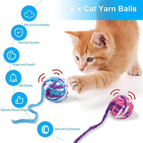 כדורי צעצוע של אנגלצאי חתול 6 חבילה, כדורי צעצוע של חתול חוט צמר עם כדורי חוט חתול פעמון, צעצועי חתול אינטראקטיביים צבעוניים כדורים מטושטשים