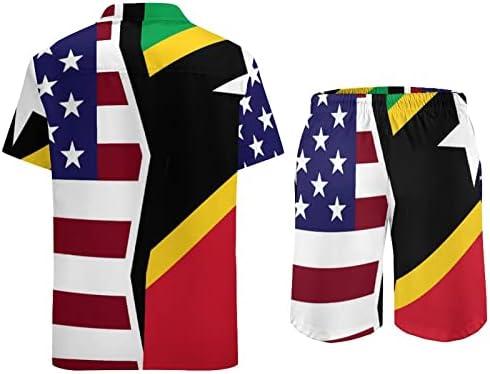 אמריקאים וסנט קיטס נביס דגל דגל 2 יחידות הוואי הגדר כפתור כפתור רופף טייז חולצות חוף מכנסי חוף אימונית