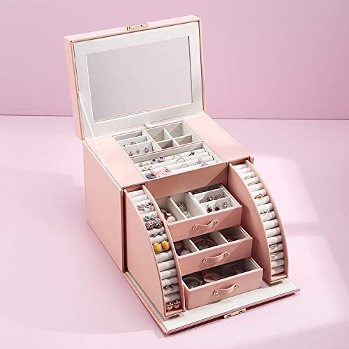 WPYYI קופסת תכשיטים גדולה עם תצוגת מראה אחסון אחסון ארון עגיל עגיל מארגן תכשיטים קופסאות מתנה