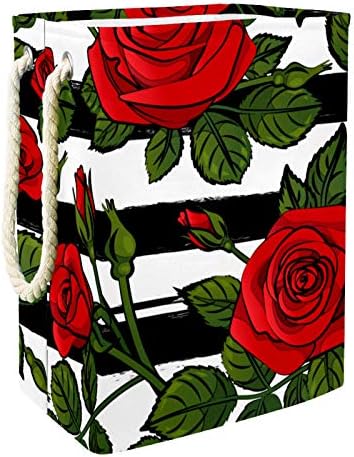 דייה פורח אדום ורדים שחור לבן פסים סלי כביסה סל גבוה חסון מתקפל למבוגרים ילדים בני נוער בנות בחדרי שינה אמבטיה 19.3איקס 11.8איקס 15.9