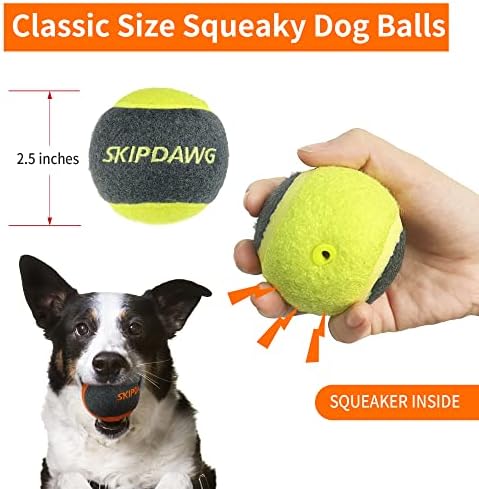 כדורי טניס אינטראקטיביים של Skipdawg לכלבים, כדורי צעצוע של כלבים חריקים תואמים, כדורי טניס כלבים קופצניים גבוהים 2.5 אינץ
