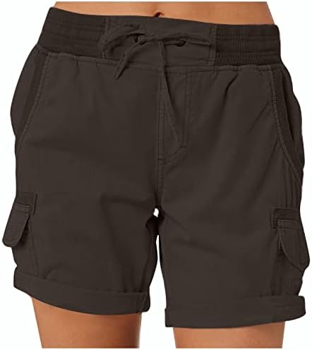 מכנסי מטען של פיררו לנשים טיולים פעילים חיצוניים המותניים האלסטיים המותניים רגילים שרוך מכנסי טיול קיץ עם כיס עם כיס