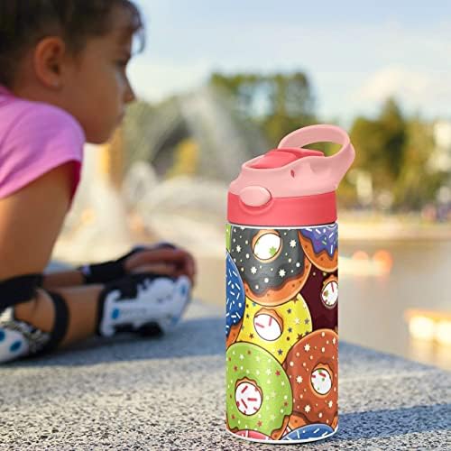 גודולד סופגניות צבעוניות בקבוק מים לילדים, בקבוקי מים מבודדים מפלדת אל חלד עם מכסה קש, 12 גרם תרמוס פה ברווז ללא דליפה ללא BPA עבור בנות