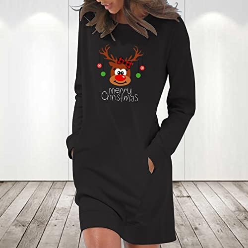 נשים של אופנה מזדמן נוח ארוך שרוול עגול-צוואר חג המולד הדפסת שמלה