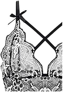 מערכות הלבשה תחתונה לנשים Criss Cross v חזיית תחרה פרחונית של צוואר ותחתונים ראו דרך שינה סקסית של בייבי -סגול