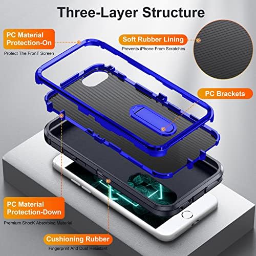 Idweel iPhone SE 2022 Case, iPhone SE 2020 Case, iPhone 8/7/6S/6 Case Build-In Kickstand, כבד חובה נגד זעזועים נגד Scratch Protective