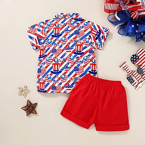 תינוקת פעוטות יולי תלבושת 4 ביולי תלבושת דגל אמריקאי כפתור מטה מכנסיים קצרים בגדי קיץ