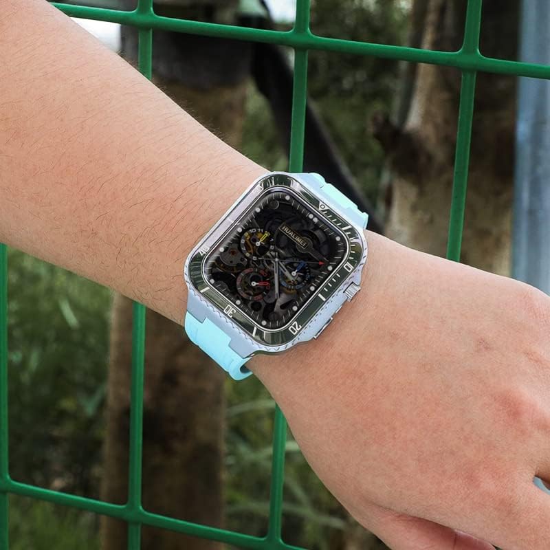 רצועת ערכת השינוי של Houcy לרצועת Apple Watch 45 ממ 44 ממ מארז מתכת+כיסוי ערכת פגוש קרמיקה פגוש עבור iwatch 8 7 6 5 4 חגורת גומי