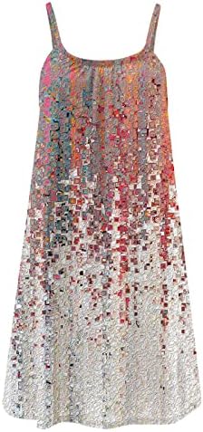 שמלות קיץ של נשים בלוק צבע זורם רופף שמלת טנק ללא שרוולים שמלת שיפוע מזדמן שמלת חוף חולצה