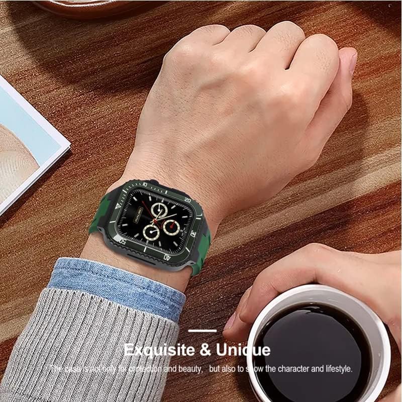 רצועת ערכת שינוי DZHTUS לרצועת Apple Watch 45 ממ 44 ממ מארז מתכת+כיסוי ערכת פגוש קרמיקה פגוש עבור IWatch 8 7 6 5 4 חגורת גומי SE