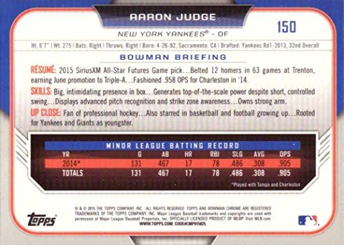 2015 דראפט באומן כרום בוחרים מס '150 כרטיס בייסבול של שופט אהרון